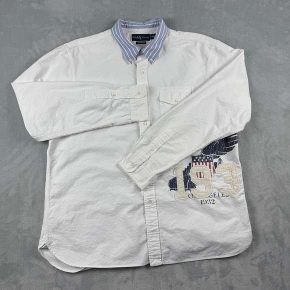 RARE Vtg Ralph Lauren Winged Foot 1932 LA Embroidered Button Down Shirt Mens XXL - Picture 12 of 15